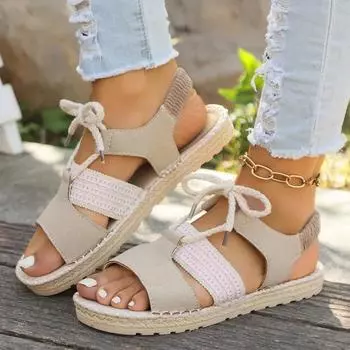 Women s Sandals Summer New Flat Elastic Elastic Round Head Hollow Sandals Fashion Comfortable Non-slip Wear-resistant Sandals 35 абрикосовый