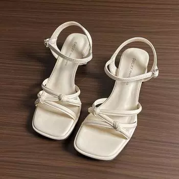 Женские сандалии, летние, новый стиль, пряжка, модные, сандалии с открытым носком, высокие каблуки, удобные, повседневные, пляжные, вечерние, женские туфли 34 бежевый