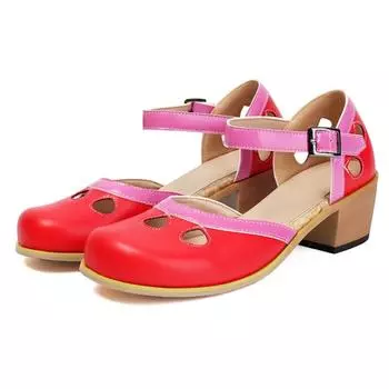 Women s Sandals Summer Shoes 2025 Green Red Black Block Short Heels Ankle Strap Close toe Wedding Party Shoes Large Size 45 35 синий