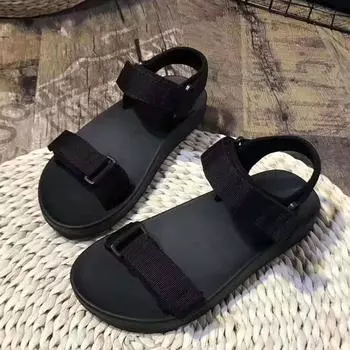 Женские сандалии женские летние модные кожаные сандалии на танкетке удобные туфли большого размера с круглым носком женские туфли на танкетке 558 4 чёрный