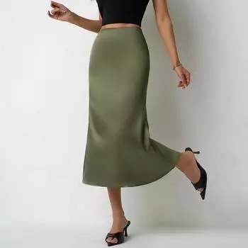 Women s Satin Skirt with Tail Fish Tail for Spring and Summer S чёрный