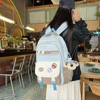 Women s Schoolbag Color Block Large Capacity Travel Backpack College Style Backpack зелёный