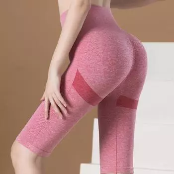 Women s Seamless High Rise Slimming Yoga Sports Leggings Tummy Control Peach Hip Lifting Five-Point Running Tights L