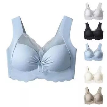 Women s Seamless Ice Silk Lace Bra Deep V Beautiful Back Tube Top Push-Up Vest Bra 36 чёрный