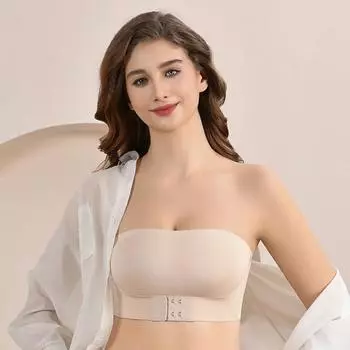 Women s Seamless Strapless Bra with Anti-Slip and Front Buckle M