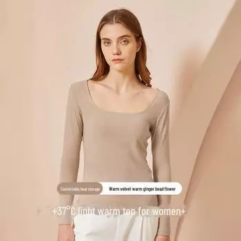 Women s Seamless Velvet Thermal Underwear Top – Slim Fit Square Collar for Autumn XL