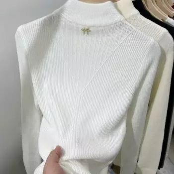 Women s Semi-high Collar Sweater Paired with Short Autumn and Winter Slim Long-sleeved Knitted Undershirt As An Inner Layer S