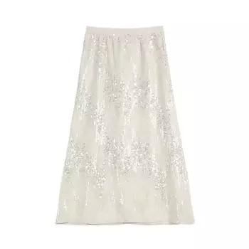 Women s Sequins Slim A-line High Waist Mid-length Skirt for Women S