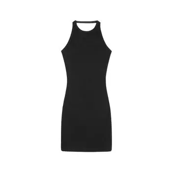 Women s Sexy Elegant Backless Black Halter Sling High-grade black dress S