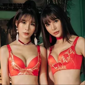 Женский сексуальный кружевной сетчатый красный комплект нижнего белья со сборками, женский удобный регулируемый комплект бюстгальтера без стальных колец, нижнее белье для маленькой груди, трусики-бюстгальтер 38B