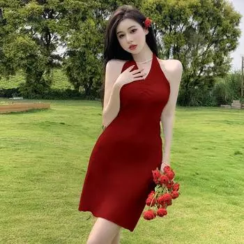 Women s Sexy Spice V-Neck Neck Knitted Suspender Dress one size fits all белый