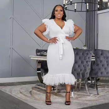 Women s Sexy V-neck Dress Mesh Pleated Dress Fitted and Body-hugging Dress S чёрный