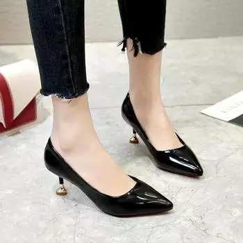 Women s Shallow Mouth Single Shoes High Heels Spring New Fashion Pointed Foot Set Fashion Casual Large Size Women s Shoes 34 чёрный