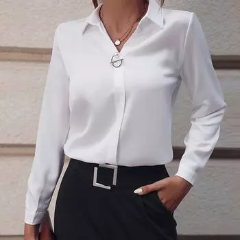 Women s Shirt with Lapels Spring Autumn Thin Section Long Sleeves Decorated with Artificial Pearls Standard Cut Shirt Plain Simple Light Blouse XS
