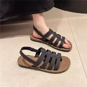 Женская обувь 2024 года, женские сандалии с эластичной резинкой, летние, с открытым носком, на твердой подошве, легкие, повседневные, на плоской подошве, удобные сандалии для отдыха на открытом воздухе 35 бежевый