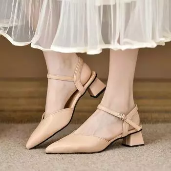 Women s Shoes 2024 Fashion Closed Toe Women s Sandals Fashion Buckle Strap Office and Career New Plus Size Solid Heeled Sandals 35 чёрный