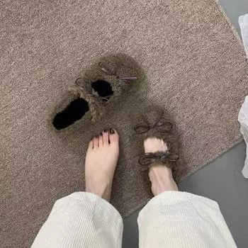 Women s Shoes 2024 Fashion One Kick Women s Flats Autumn Round Toe Bow Tie Suede Solid Solft Sole Casual Comfortable Flats Shoes 35 бежевый