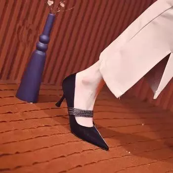 Women s Shoes 2024 Fashion Slip-on Women s High Heels Hot Sale Crystal Office and Career Sexy Pointed Toe Heels Women Zapatos 35 чёрный