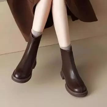 Women s Shoes 2024 High Quality Ankle Women s Boots Fashion Back Zip Modern Boots Women Hot Sale Round Toe Solid Shoes for Women 35 коричневый