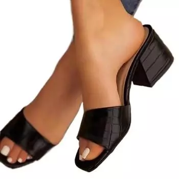 Women s Shoes 2024 High Quality Modern Women s Slippers New Dress Slippers Women Square Toe Chunky Heels Outdoor Women s Sandals 35 чёрный