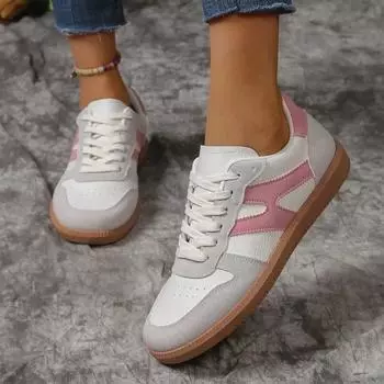 Women s Shoes 2024 Hot Sale Lace Up Women Vulcanize Shoes Autumn Round Toe Mixed Colors Solft Sole Casual Comfortable Flat Shoes 36 чёрный