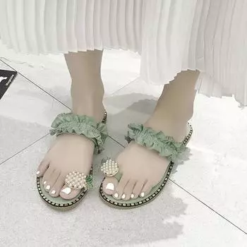 Women s Shoes 2024 Hot Sale Set of Toes Women s Slippers Fashion Peep Toe Daily Slippers Women Summer Plus Size Flat Slippers 35 бежевый