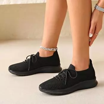 Women s Shoes 2024 Mesh Women s Vulcanize Shoes Breathable Women Sneakers Solid Lace Up Low Heel Outdoor Ladies Casual Shoes 36 чёрный