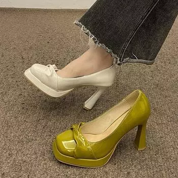 Women s Shoes 2024 New Fashion High Heels Women s Wedding Shoes Solid Sequin Round Toe Elegant Women s High Heels Zapatos 35 чёрный