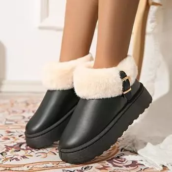 Women s Shoes 2024 New Fashion Women s Boots Winter Round-toe Solid Color Plush Warm Short-tube Thick-soled Snow Boots Zapatos 36 бежевый