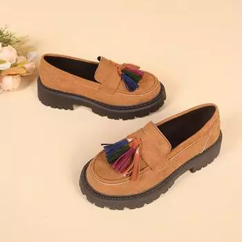 Women s Shoes 2024 New Women s British Style Thick Sole Shoes Office Ladies Light Casual Designer Shoes Loafers Zapatos De Mujer 35 бежевый