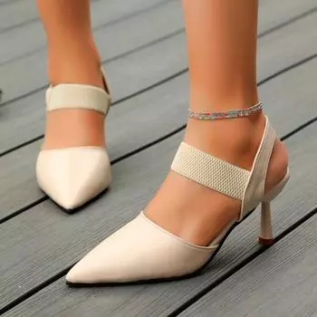 Women s Shoes 2024 Plus Size Slingbacks Women s High Heels Concise Dress Pumps Women Pointed Toe Slip on Thin Heels Ladies Shoes 36 покинуть белый