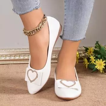 Women s Shoes 2024 Plus Size Slip on Women s Flats Classics Office Flats Women Heart-Shaped Crystal Soft Bottom Female Shoes 35 белый