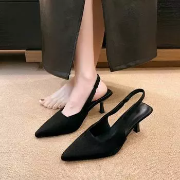 Women s Shoes 2024 Slip-on Women s High Heels Summer Solid Color Office Professional Sexy Pointed High Heels Women s Sandals 35 чёрный