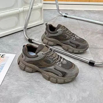 Женская обувь 2024 года, весна, новая, толстая подошва, универсальная спортивная обувь, студенческая, повседневная, папина обувь, женские кроссовки, средняя (3см-5см) 35 чёрный