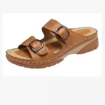 Женская обувь, летние новые модные пляжные сандалии на танкетке и с пряжкой на ремне 2024 года, повседневные тапочки на платформе 35