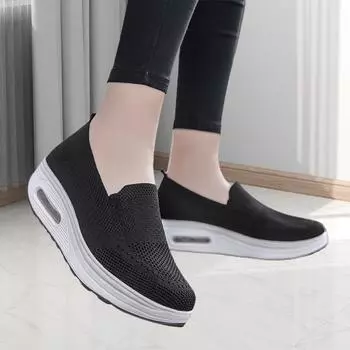 Women s shoes 2025 new breathable fly-woven mesh one-pedal cover lazy casual shoes platform women s sports shoes 35
