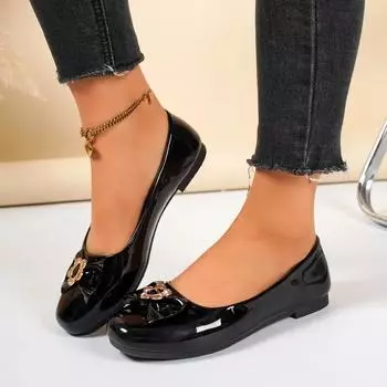Women s Shoes 2025 Slip on Women s Flats Plus Size Office & Career Flats Women Metal Decoration Bow Tie Round Toe Shoes Female 36 чёрный