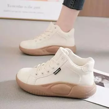 Women s Shoes 35-43 Wide Fat Feet 41 Thick Bottom High Top Shoes Women s Small White Wear-resistant Student Soft Leather Boots 35