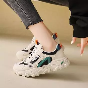 Women s shoes autumn and winter new leather sneakers fashionable thick-soled velvet dad shoes trendy warm casual shoes can be 35
