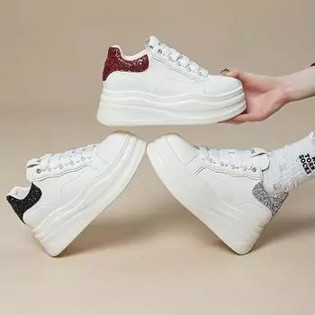 Women s shoes autumn versatile women s inner height increase single shoes leather platform casual white shoes children s new models 34 чёрный