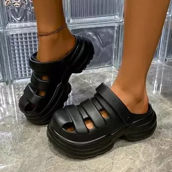 Женская обувь Баотоу Женские тапочки Модные однотонные повседневные тапочки Женские летние слинги на платформе 35