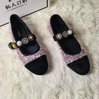 Женские туфли с пряжкой на ремне, женские туфли на плоской подошве, модные, с бисером, повседневные туфли на плоской подошве, новые, с круглым носком, на плоской подошве, на низком каблуке, Zapatos 35