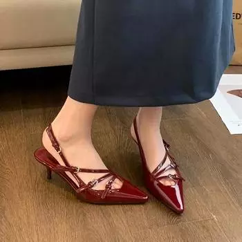 Women s Shoes Closed Toe Women s Sandals Fashion Dress Red Sandals Women s Pointy Heel Buckle Shoes Women s Heels Women 35
