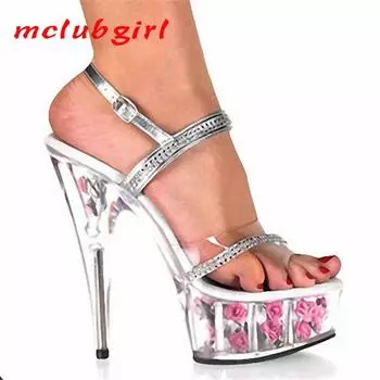 Женские туфли, свадебные туфли, туфли на высоком каблуке с бриллиантами для фото ночного клуба, танцевальные туфли с кристаллами и цветами, каблук 15 см, платформа 5 см, YKC 34 серебряный