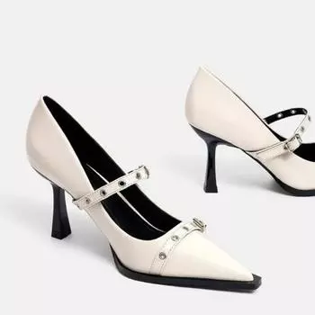 Женская обувь Модные женские туфли с пряжкой и ремешком на высоком каблуке Новые металлические украшения Офисные и карьерные сексуальные туфли с острым носком для женщин 35