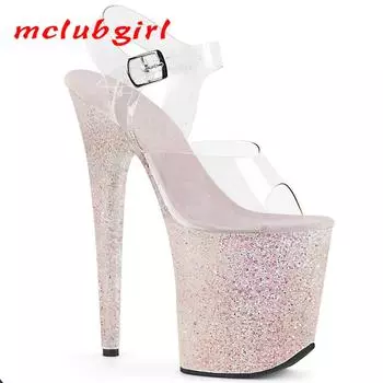 Женские туфли, сверкающие пайетки, высокий каблук, стальная трубка, танцевальная обувь, модель, прогулочная обувь, каблук 20 см, платформа 10 см, YKC 34 розовый