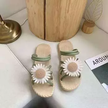 Women s Shoes Green Summer 2024 Beach Sandals for Woman with Low Heels Footwear Outdoor Roman Style Vintage Shoe Casual Designer 36
