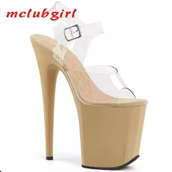 Женские туфли на высоком каблуке, прозрачные босоножки, стальная трубка, танцевальная обувь, модель для ходьбы, каблук 20 см, платформа 10 см, YKC 34 абрикосовый