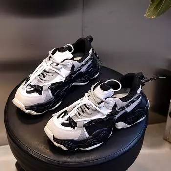 Women s shoes ins trendy shoes Internet celebrity spring 2025 new sports breathable dad shoes casual platform leather women s shoes 35