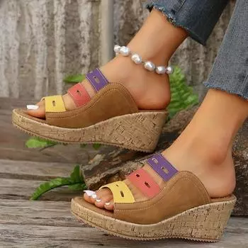 Women s shoes large size color matching slippers women s summer new thick-soled wedge slippers women 36 белый